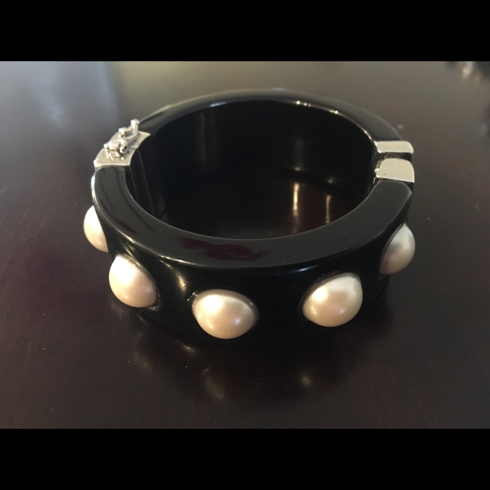 Ann Taylor Big Pearl and Black Hinged Bracelet
